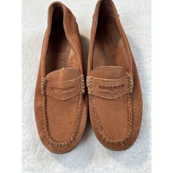 LL Bean Loafers Womens 8.5 Signature Handsewn Suede Shoes Coral Preppy Classic - Picture 4 of 15